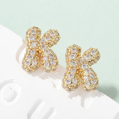 Brass Micro Pave Cubic Zirconia Stud Earrings EJEW-Z091-04G-K-1