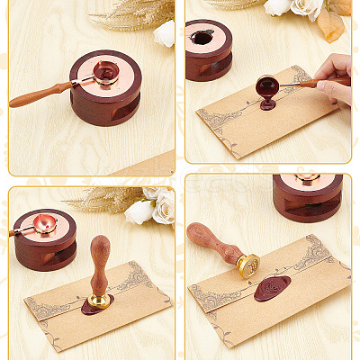 Brass Wax Seal Stamps with Wood Handle AJEW-WH0412-0179-1