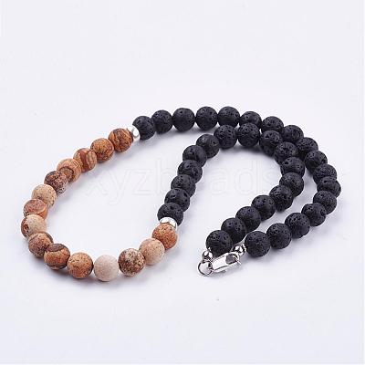Frosted Natural Gemstone Beaded Necklaces NJEW-JN01939-1