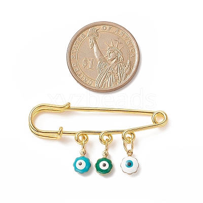 Rack Plating Brass Enamel Evil Eye Charms Safety Pin Brooch JEWB-BR00092-1