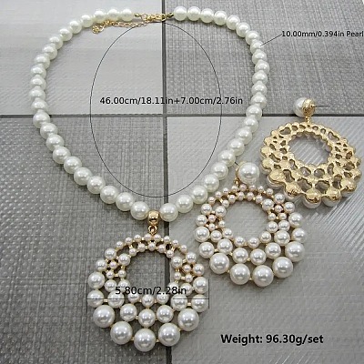 Plastic Imitation Pearl Beaded Stud Earrings & Necklaces Sets for Women FS-WGDB8BB-01-1