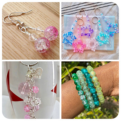 100Pcs Crackle Transparent Glass UV Reactive Beads GLAA-TA0004-28C-1