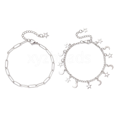 304 Stainless Steel Paperclip & Figaro Chain Bracelets for Women BJEW-JB12445-02-1