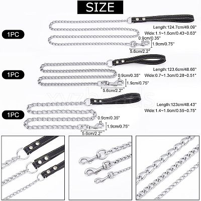 3Pcs 3 Style Iron Curb Chains & PU Leather Handles Ropes AJEW-CA0001-69-1