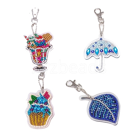 Leaf & Umbrell & Drinking & Cake DIY Diamond Painting Keychain Kit PW-WGF27F6-01-1