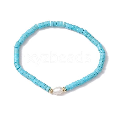 Natural Howlite and Pearl Beads Btacelets BJEW-JB10681-07-1