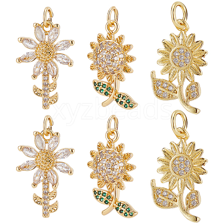 Beebeecraft 12Pcs 3 Style Brass Micro Pave Cubic Zirconia Pendants KK-BBC0002-98-1