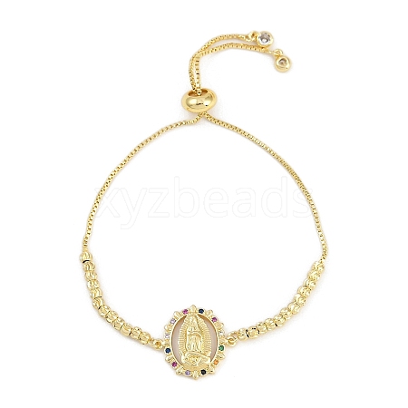 Virgin Mary Theme Brass Micro Pave Cubic Zirconia Slider Bracelets for Women BJEW-U013-02G-03-1