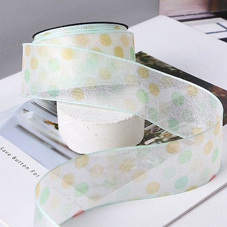 10 Yards Polka Dot Polyester Chiffon Ribbon PW-WG52985-07-1