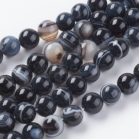 Round Dyed Natural Black Agate Beads Strands X-G-G582-8mm-07-1