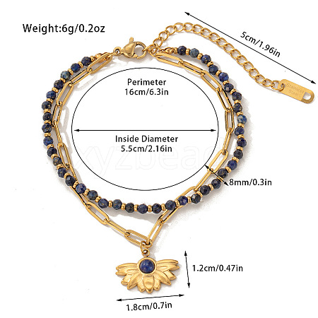 304 Stainless Steel & Natural Lapis Lazuli Beaded Double Layer Bracelets FS-WG81BCE-08-1