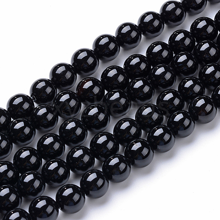 Natural Black Onyx Round Bead Strands X-G-T055-8mm-10-1