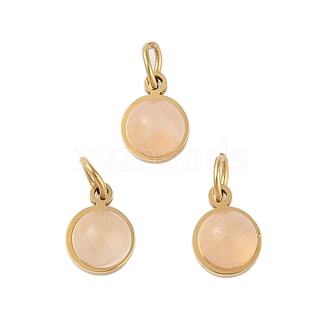 Ion Plating(IP) Natural Rose Quartz Half Round Charms with Jump Ring STAS-A097-05G-15-1