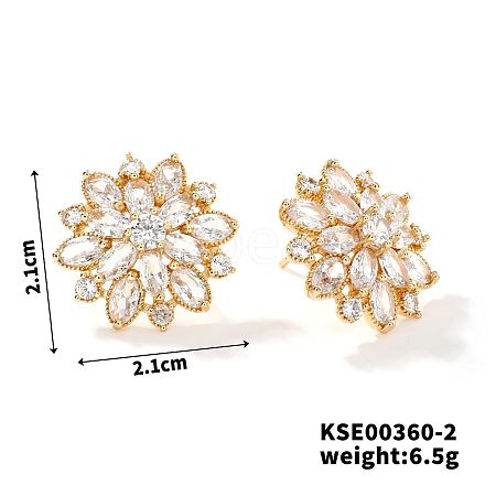 Fashionable Cute Shiny Brass Rhinestone Stud Earrings French Romantic Sunflower Earrings LT6449-2-1