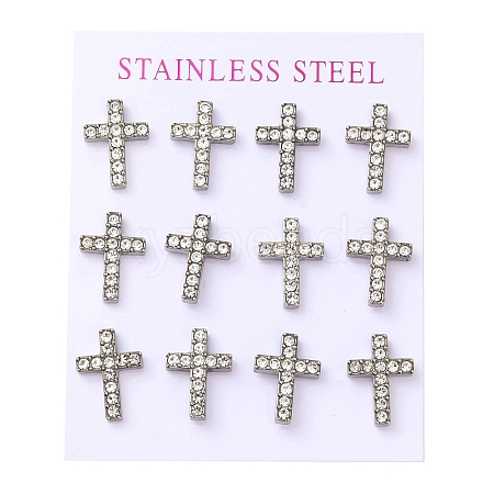 Ion Plating(IP) 304 Stainless Steel Cross Stud Earrings EJEW-C099-10P-1