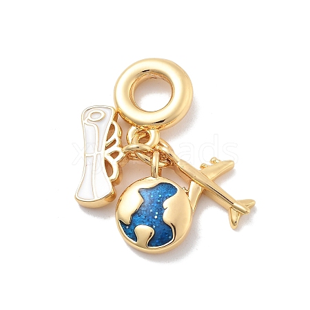 Brass Blue Enamel Earth & Plane European Dangle Charms KK-M305-05G-1