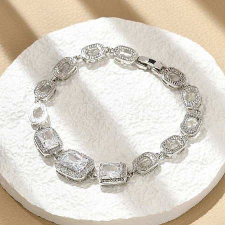 Rectangle & Oval Brass Micro Pave Cubic Zirconia Link Chain Bracelets KK-R217-36P-1