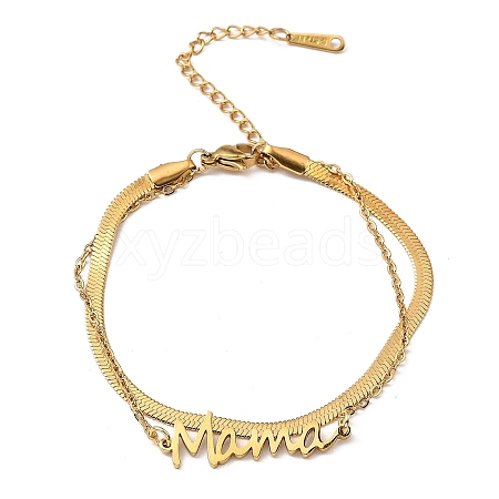 Mother's Day 304 Stainless Steel Mama 2-Strand Snake Chains Bracelets for Women BJEW-Q335-02G-1