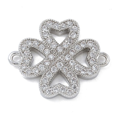 Rack Plating Brass Micro Pave Clear Cubic Zirconia Clover Connector Charms KK-A234-042P-1