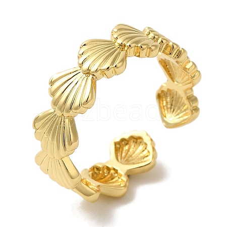 Shell Shape Rack Plating Brass Open Cuff Finger Rings for Women RJEW-L123-004G-1