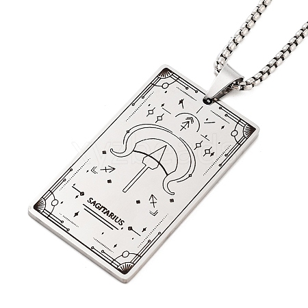 Non-Tarnish 201 Stainless Steel Rectangle with Constellation Pendant Necklaces NJEW-M223-02I-1