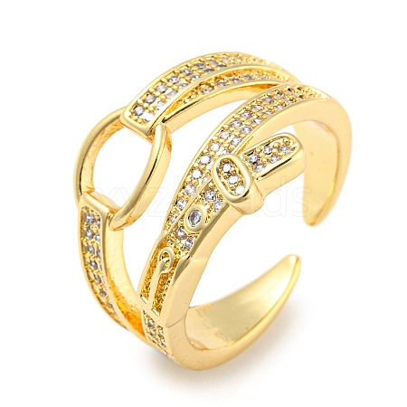 Rack Plating Brass Micro Pave Cubic Zirconia Open Cuff Ring for Women RJEW-F153-02G-1