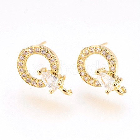 Brass Micro Pave Cubic Zirconia Stud Earring Findings X-KK-F753-09G-RS-1