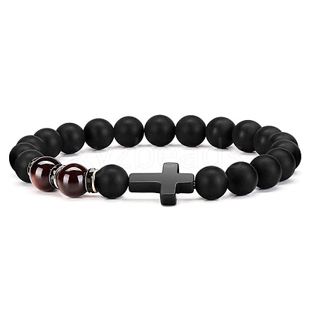 Bohemian Tiger Eye Stone Bracelet Cross Natural Stone Beads Vintage Matte Bead Bracelet ZU3790-2-1