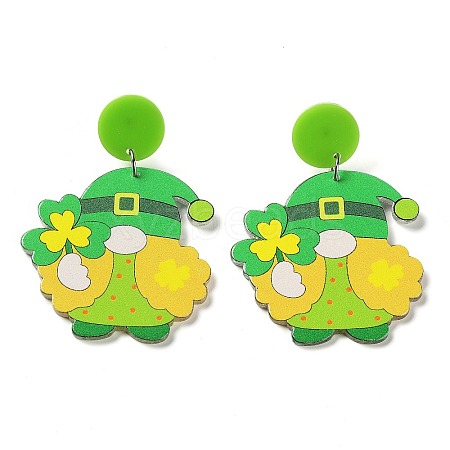 Saint Patrick's Day Sparkling Acrylic Dangle Stud Earrings EJEW-P243-A08-1