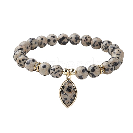 Natural Dalmatian Jasper Stretch Bracelets BJEW-JB10092-06-1