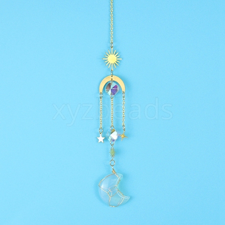 Opalite Moon Sun Catcher Hanging Ornaments HJEW-PW0002-11B-1