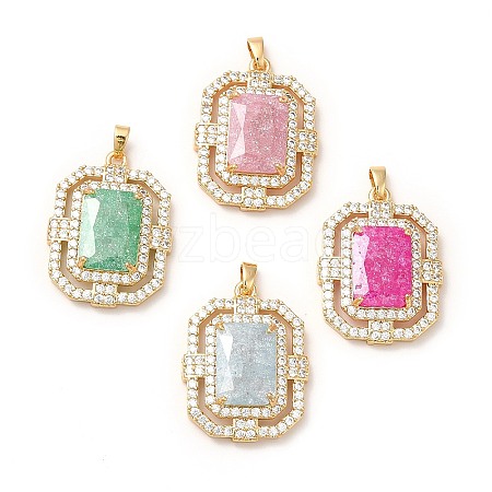 Rack Plating Brass & Crushed Ice Cut Cubic Zirconia Pendants KK-H438-03G-1