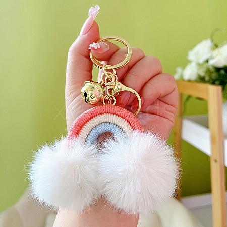 Cotton Rainbow Keychain with Artificial Fur Ball PW-WG86604-01-1