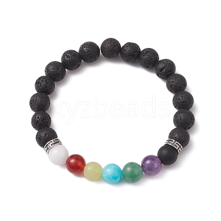 9mm Round Natural Lava Rock Chakra Beaded Stretch Bracelets for Women BJEW-JB10890-1