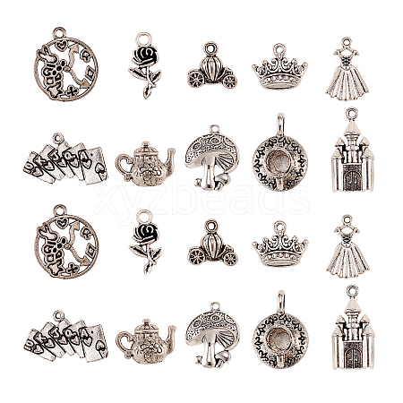 100Pcs 10 Styles Fairy Tales Theme Tibetan Style Alloy Pendants TIBEP-CJ0001-63-1