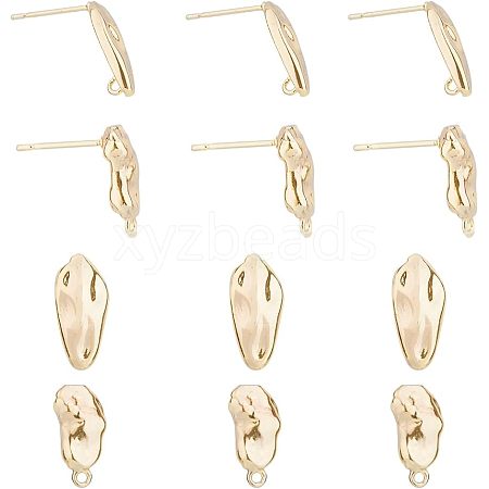 SUPERFINDINGS 12Pcs 2 Style Brass Stud Earring Findings KK-FH0004-95-1