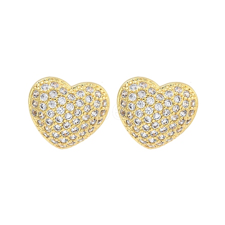 Heart Brass Pave Clear Cubic Zirconia Stud Earrings EJEW-M258-041G-1