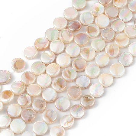 Electroplated Natural Freshwater Shell Beads Strands X-SHEL-K001-002-1