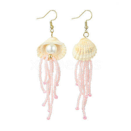 Natural Clam Shell Imitation Pearl Dangle Earrings EJEW-MZ00231-03-1