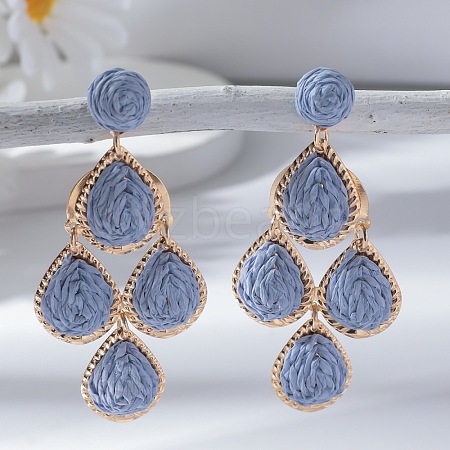 Teardrop Alloy Raffia Dangle Stud Earrings FS-WG86BCE-08-1