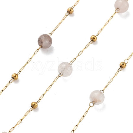 Natural Grey Agate & 304 Stainless Steel Beads Link Chains CHS-K021-08A-11-1