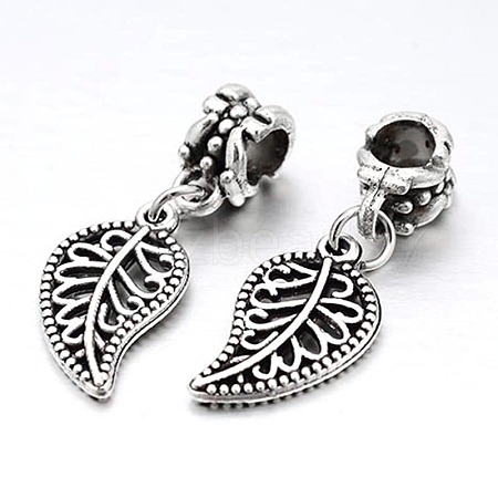 Leaf Large Hole Alloy European Dangle Charms MPDL-L010-07-1