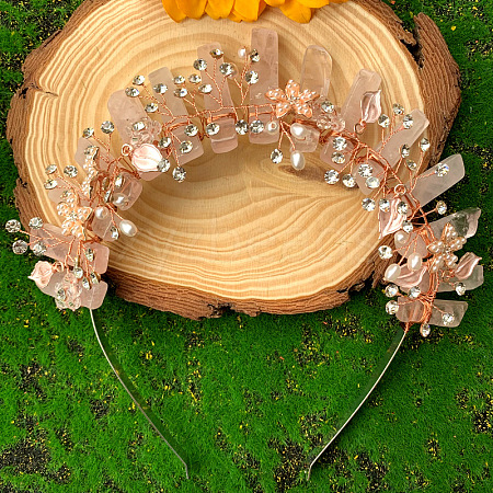 Natural Rose Quartz Hair Bands PW-WG7316B-01-1