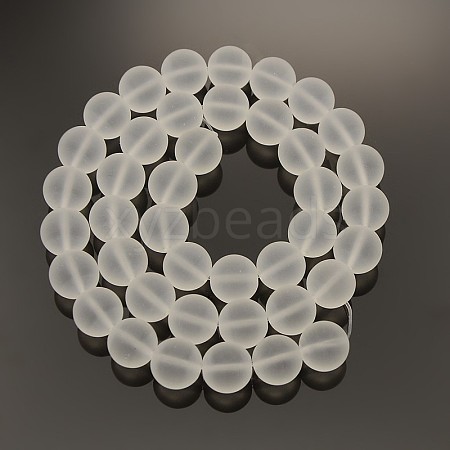 Frosted Transparent Round Glass Beads Strands X-FGLA-P002-10mm-03-1