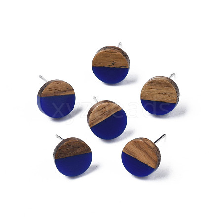 Opaque Resin & Walnut Wood Stud Earrings EJEW-N017-008-B06-1