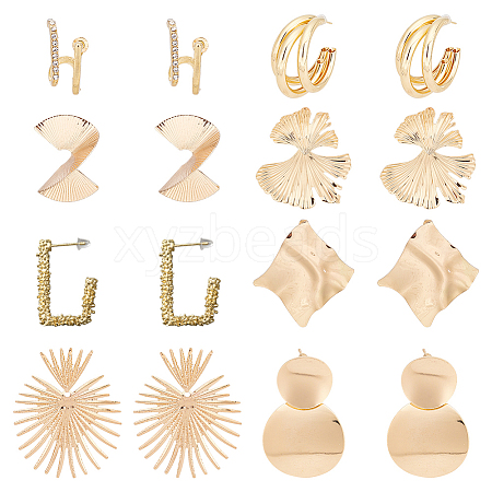 ANATTASOUL 8 Pairs 8 Style Gingko Leaf & Fan & Spiral & Trapezoid Alloy Dangle Stud Earrings for Women EJEW-AN0001-45-1
