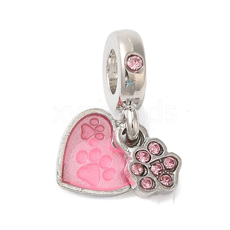 Rack Plating Alloy Light Rose Rhinestone European Dangle Charms PALLOY-S189-29P-1