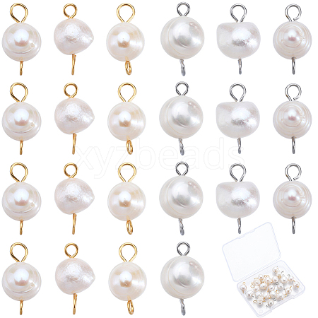 30Pcs 2 Colors Natural Cultured Freshwater Pearl Potato Connector Charms PALLOY-SC00012-1