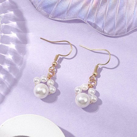 Round Shell Pearl Beads Dangle Earrings EJEW-JE06318-02-1