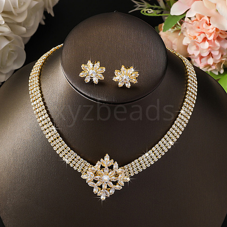 Alloy Micro Pave Cubic Zirconia Chain Neckalces & Studs Earrings Sets WGE92C8-02-1